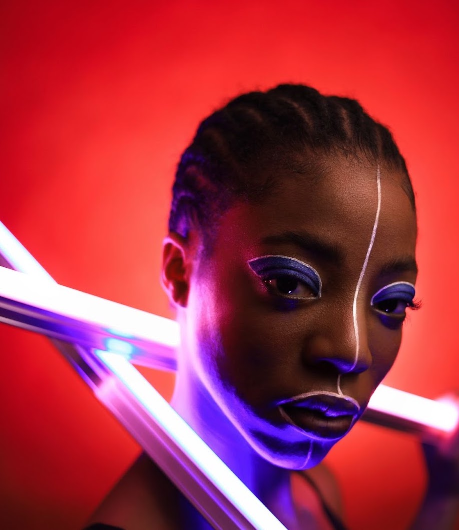 Model poses with LED lights