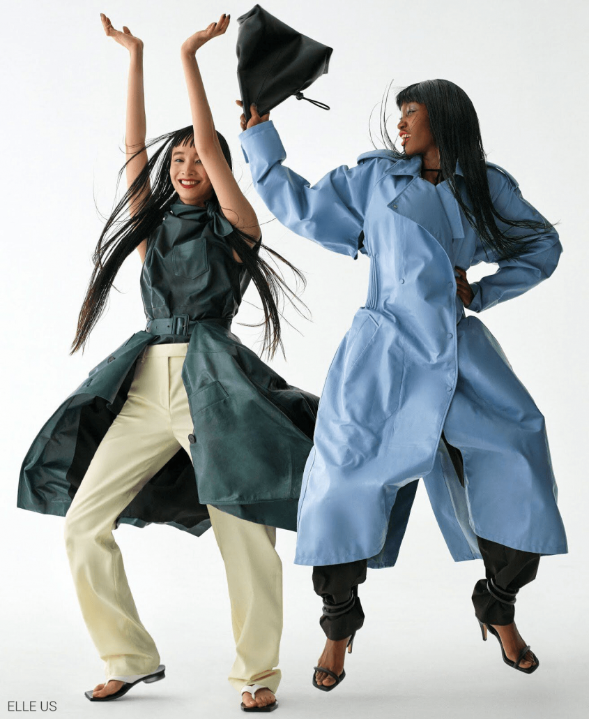two model dance in large coats for ELLE US