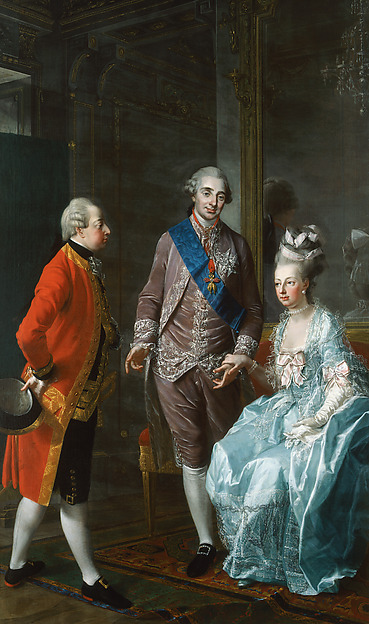 Louis XVI and nobles in flamboyant, opulent clothing